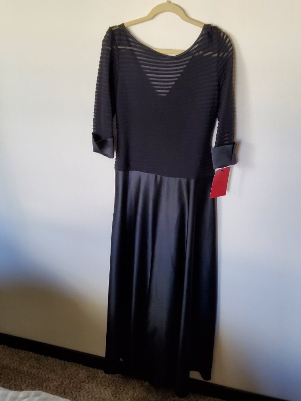 Black Evening Gown Pleated Top Satin skirt size 12P JS Collection